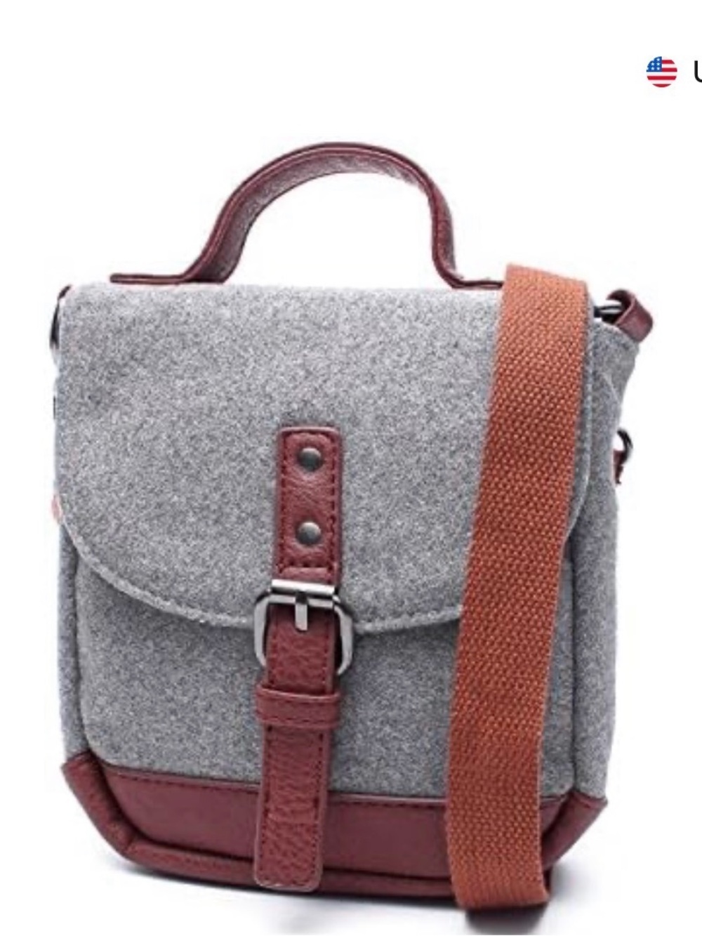 Something Strong Small Wool Messenger Crossbody Bag Gray/Brown